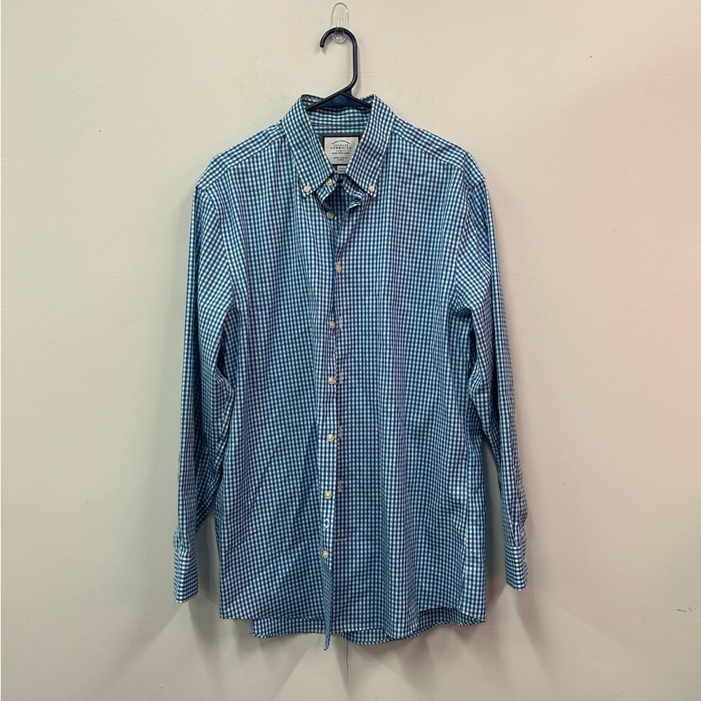 Charles Tyrwhitt Blue and White Gingham Shirt Size 17/35 in